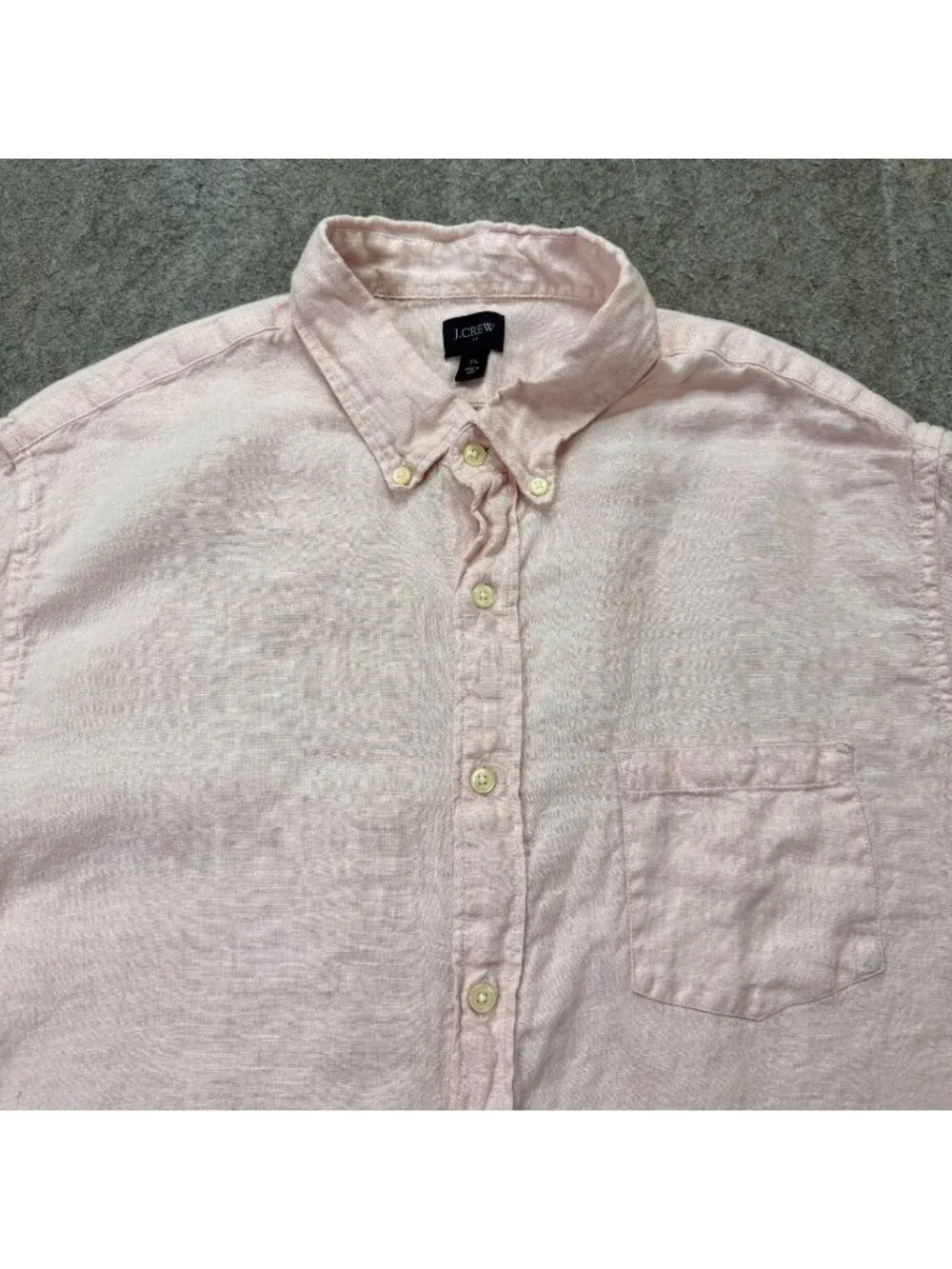 J.Crew Linen Shirt Men XL Pink Solid Classic Fit Short Sleeve Button-Down